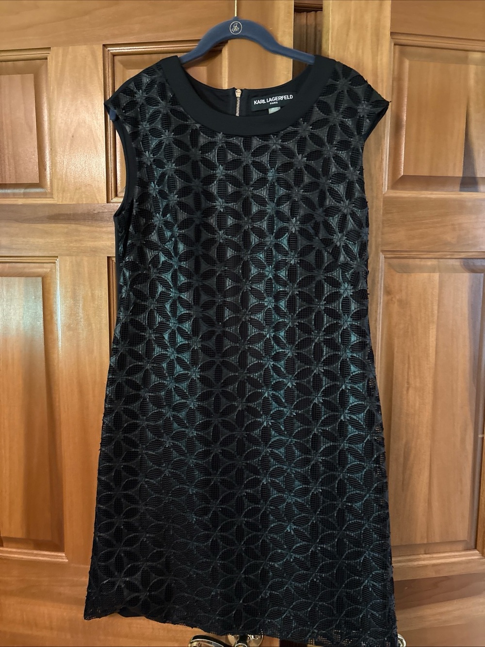 Karl Lagerfeld Black Geometric Textured Shift Dress